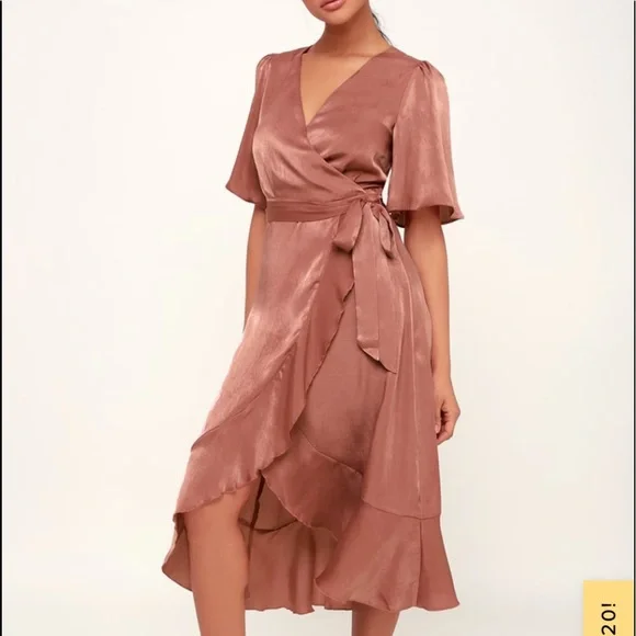 Lulus | Dresses | Lulus Mauve Midi Faux Wrap Dress | Poshmark